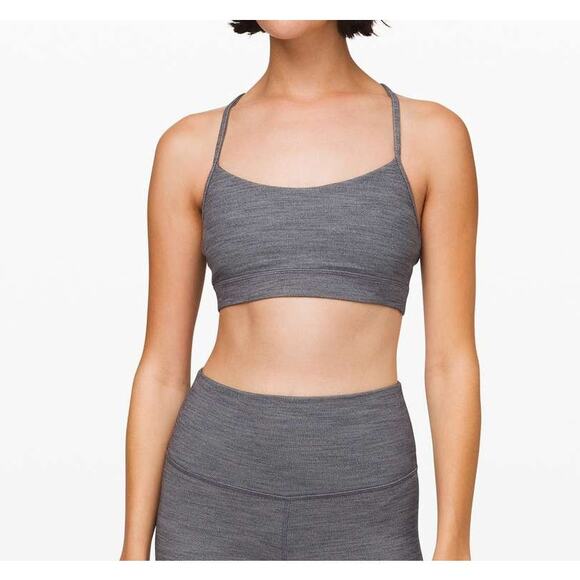 Lululemon Flow Y Bra Nulu Mini Heathered Herringbone Heathered Black White Black - Picture 1 of 7